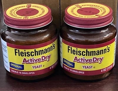 Fleischmann's Active Dry YEAST ORIGINAL, Equals 16 Envelopes, 4 OZ, 2 Glass Jar