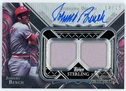 Johnny Bench 2022 Topps Sterling Seasons Dual Patch Auto Card #SSAR-JBE 14/25