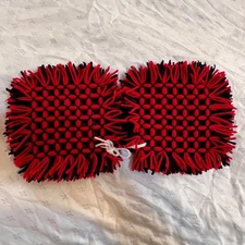 Handcrafted Woven Yarn Pot Holders Black & Red Square Set Of 2 7"x7" Kitchen Dec