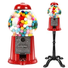 Commercial Gum Ball Machine 15in, Coin Operated with Key & Stand, Unfilled Metal