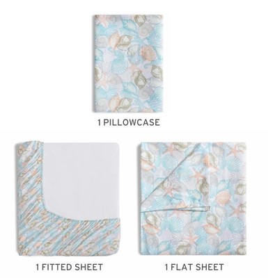 Tranquil Tides Print Microfiber Sheet Set, Soft, Comfy, 12'' Deep Pockets, King
