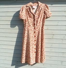 Rock N Romance Vintage Midi Dress Women UK 12 Brown Beige 40s Tea Dress Retro