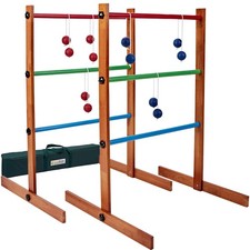 SpexDarxs Ladder Toss Outdoor Game Wooden Set with 6 Ball Bolas Carrying Bag