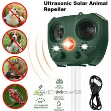Ultrasonic Animal Pest Repeller Solar Powered Repellent Dog PIR Motion Deterrent