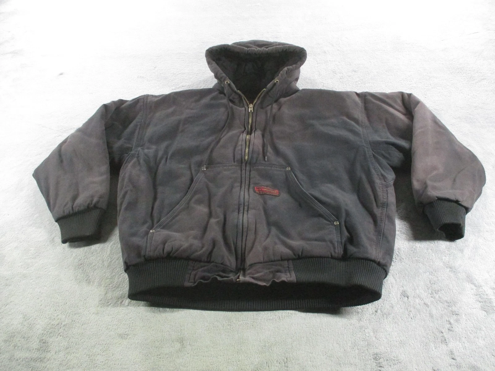 FiveBrother Jacket Mens Large Brown Hooded Canvas Bomber Insulated Work Winter