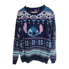 Disney Stitch Merry Stitchmas Christmas Sweater Women Large Blue Pink Fair Isle