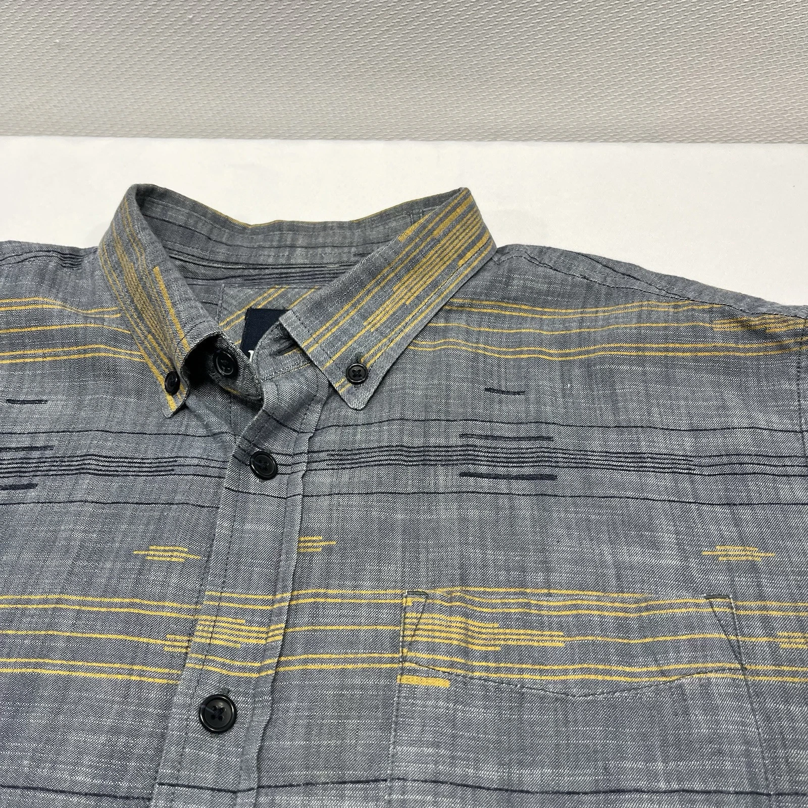 prana fit geometric print organic cotton button down shirt