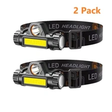 2 Pack USB Rechargeable Waterproof LED Headlamp Headlight Head Light Flashlight
