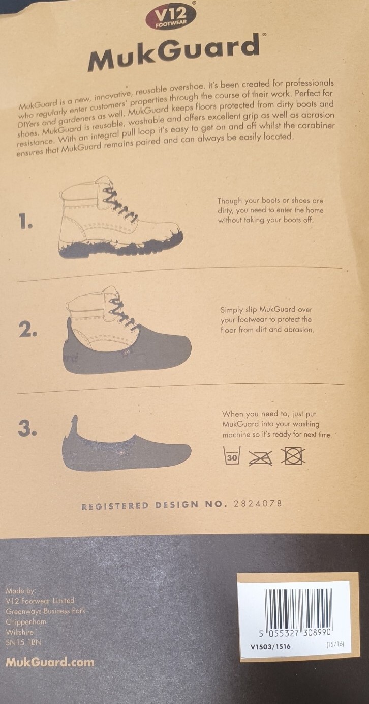 V12 FOOTWEAR MukGuard Overshoe Reusable Washable Strong Neoprene. Size