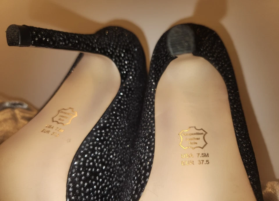 Tacón alto 7,5, Nina West, negro, brillo, punta abierta, baile, graduación, club, boda, festival Foto 2 de 4