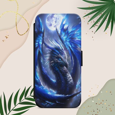 DRACHE GOTHIC NEON BLAU HANDYHÜLLE FÜR IPHONE SAMSUNG PIXEL FLIP WALLET