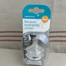 2 Pk Nano bebe Because Nutrients Matter Slow Flow Silicone Nipples 0m