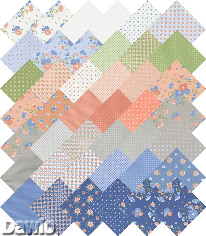 Charm Pack "Peachy Keen" Blumen Pastell Patchwork Stoff Moda, 42 Scraps à 12,7cm - Bild 3 von 3