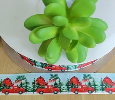 1 Inch 1 YD Christmas Grosgrain Ribbon Christmas Trees Red Truck Barn