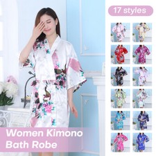 1pcs Women Peacock Bridal Bridesmaid Kimono Sexy BathRobe Satin Night Dress Gown