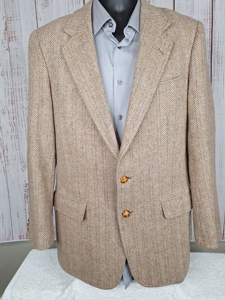 Jean Paul Germain куртка Blazer мужской 40L бежевый Herringbone твидовая шерсть - Изображение 4 из 4