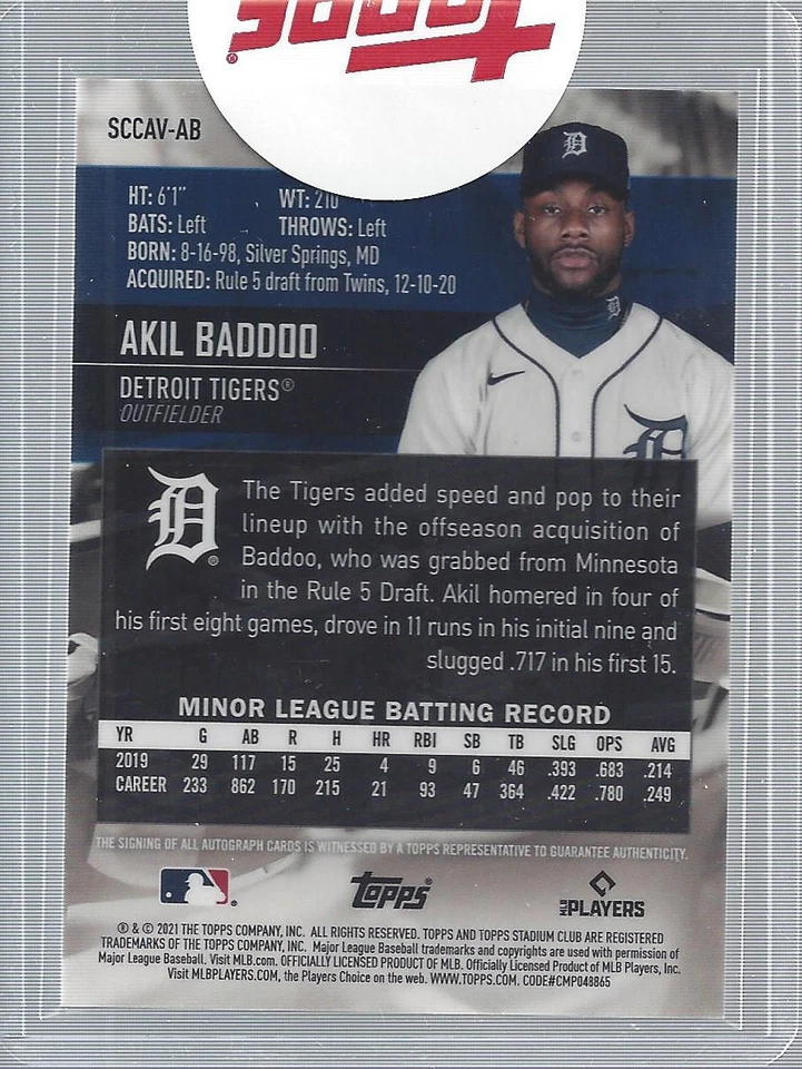 2021 Stadium Club Chrome Autographs #SCCAVAB Akil Baddoo Auto - NM-MT - Image 2 of 2