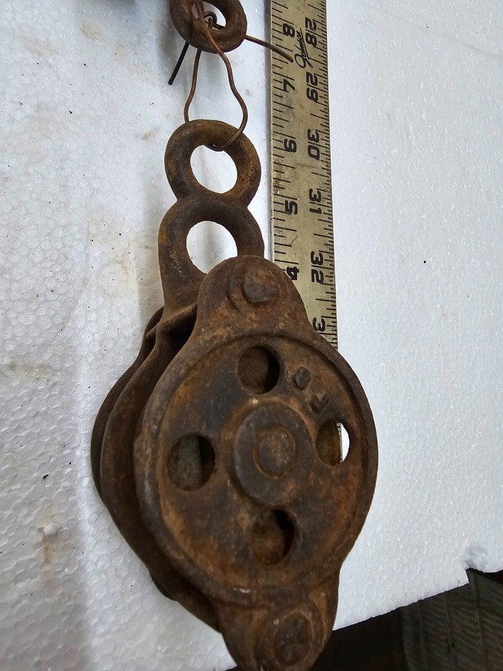 2pcs Vintage Antique Block Tackle Cast Iron Farm Barn Double Pulleys eBay