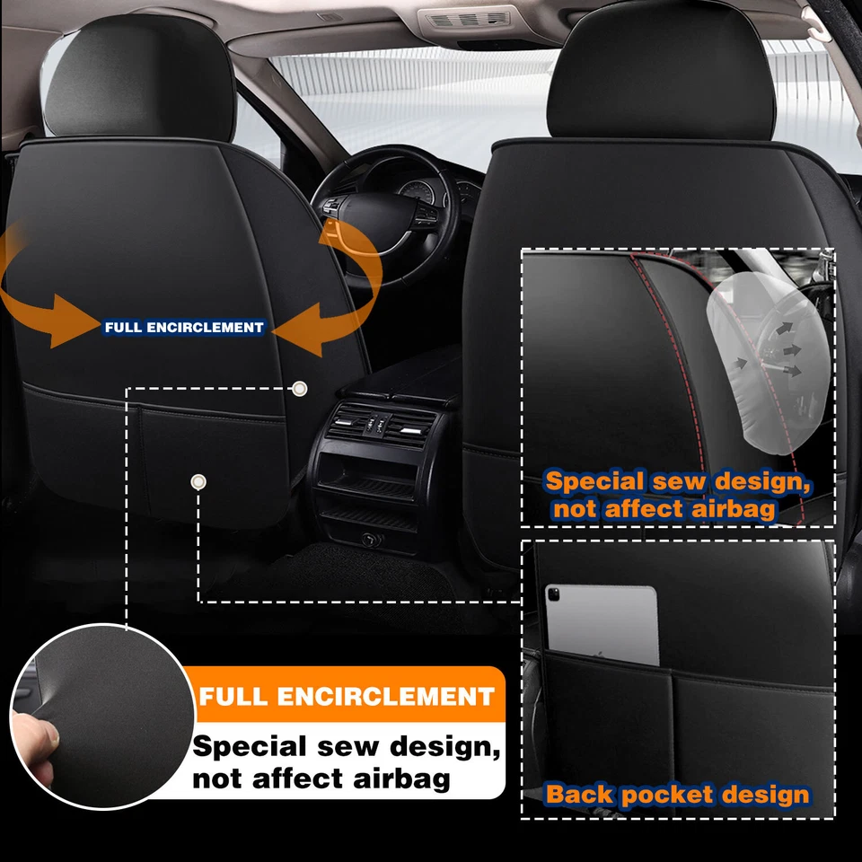 For Hyundai Sonata Car Seat Cover Full Set Leather 5-Seats Front Rear Cushions - Image 3 of 4