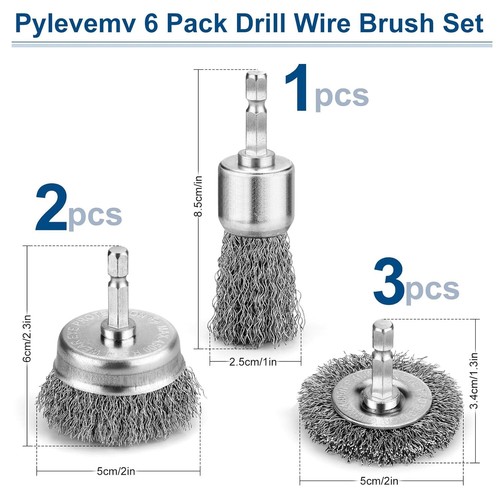 Wire Brush for Drill Set 6PCS โ Cup Wheel End Brush Rust Removal 1/4" Shank - Picture 3 of 7