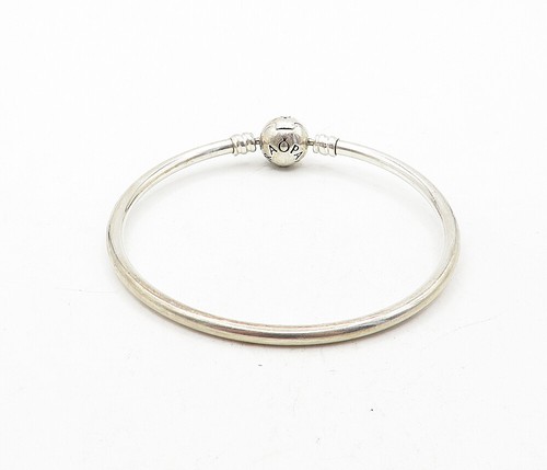 PANDORA 925 Sterling Silver Vintage Stamped Ball Bead Bangle Bracelet BT1716 - Picture 4 of 7