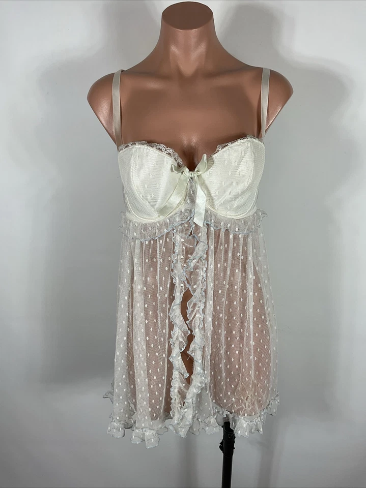 Vintage Cacique Size 14/16 White Swiss Dot Light Blue Lace Underwire Bridal - Image 3 of 4