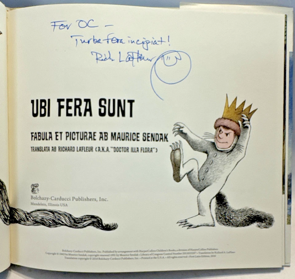 **SIGNED** UBI FERA SUNT by Maurice Sendak & Richard LaFleur (Latin Edition) - Image 2 of 4
