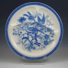 ANTIQUE VILLEROY & BOCH METTLACH FLOW BLUE  FASAN GRILL PLATE, 10.3/4" 