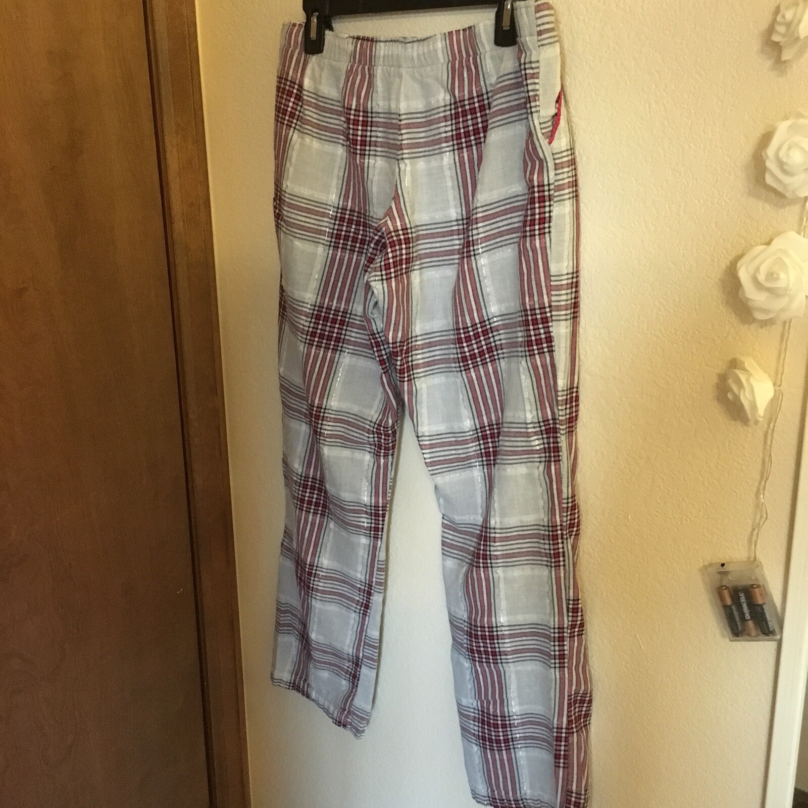 Silver And Red Plaid Christmas Pajamas Pants Size 810/M eBay