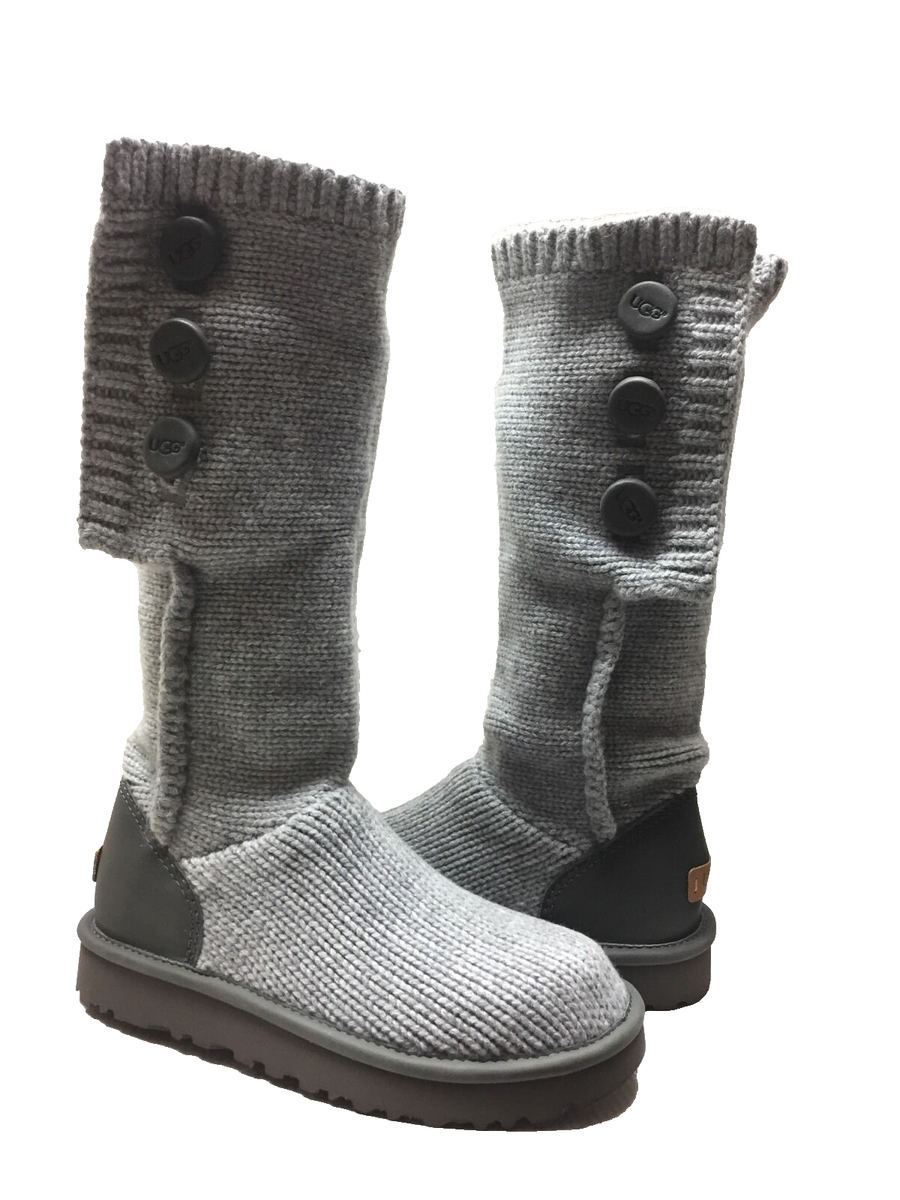 UGG CLASSIC CARDY CASHMERE TALL KNIT HEATHER GREY BOOT sz US 7