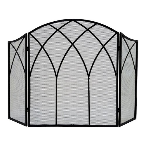 Gothic Fireplace Screen 3 Panel Handles Steel Black Gate Protector Accessory - Picture 12 of 12