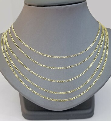 10K Yellow Gold Figaro Link Chain Necklace 2mm 16