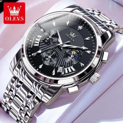 OLEVS Herren Uhren Dress Designer Diamant Analog Quarz Edelstahl Silber