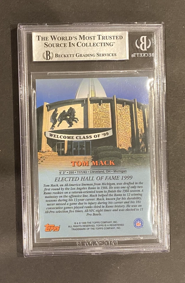 1999 TOPPS HALL OF FAME CLASS TOM MACK AUTO ON CARD BGS AUTHENTICATED COLTS - Image 2 of 2