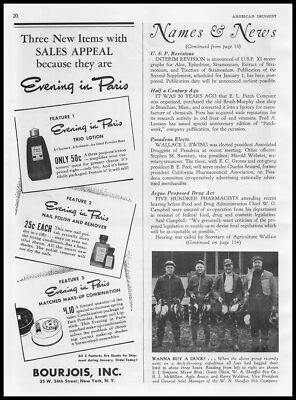 1939 Bourjois New York Evening In Paris Trio Lotion Nail Polish Remover Print Ad