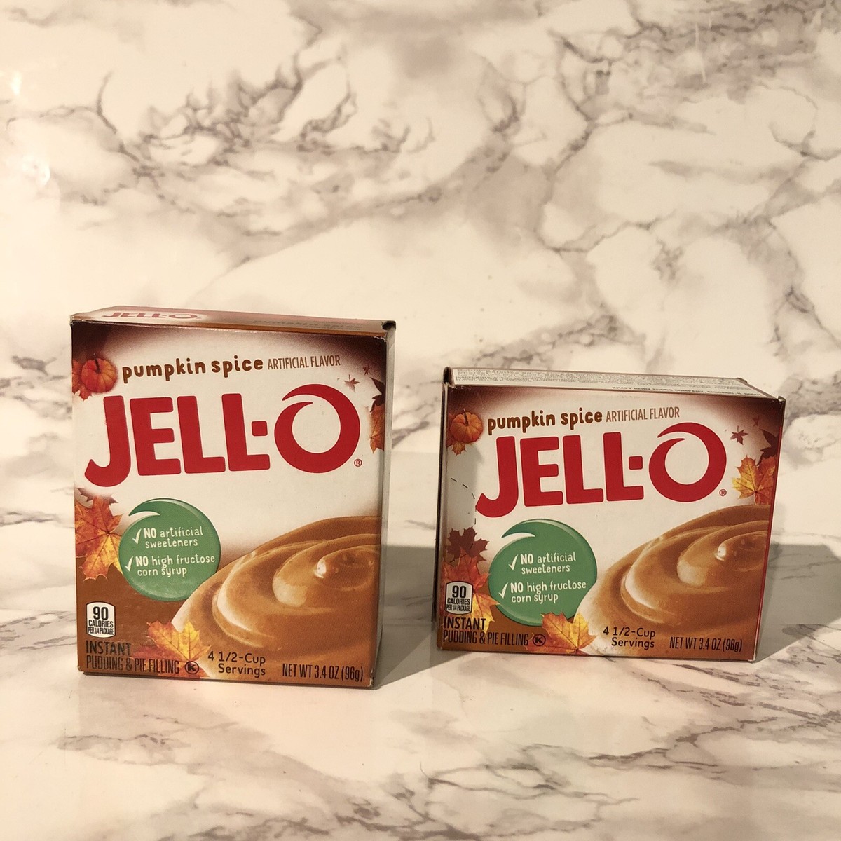 Lot 2 NEW Pumpkin Spice Instant Pudding & Pie 3.4oz ea JELLO Fresh