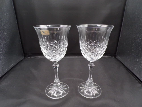 2 Vintage Austrian Tiffin Leaded Crystal Wine Glass Water Goblet 10oz 8-1/4" D25