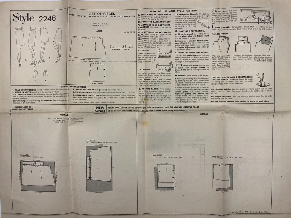 1960's Vintage Sewing Pattern Style 2246 Misses Skirts in Two Lengths Waist 29" - Image 4 of 4