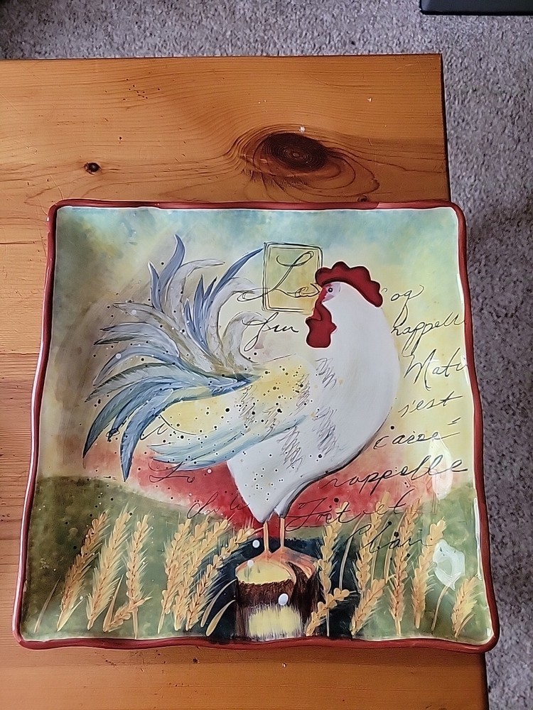 Le Rooster Susan Winget Square Dinner Plate Certified International 13 X 13 In
