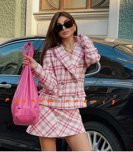 Pink and white check mini skirt cheap