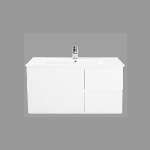 New Bathroom Vanity Unit, 750mm, White, Ceramic Basin, Wall Hung, Finger Pull - Picture 1 of 3
