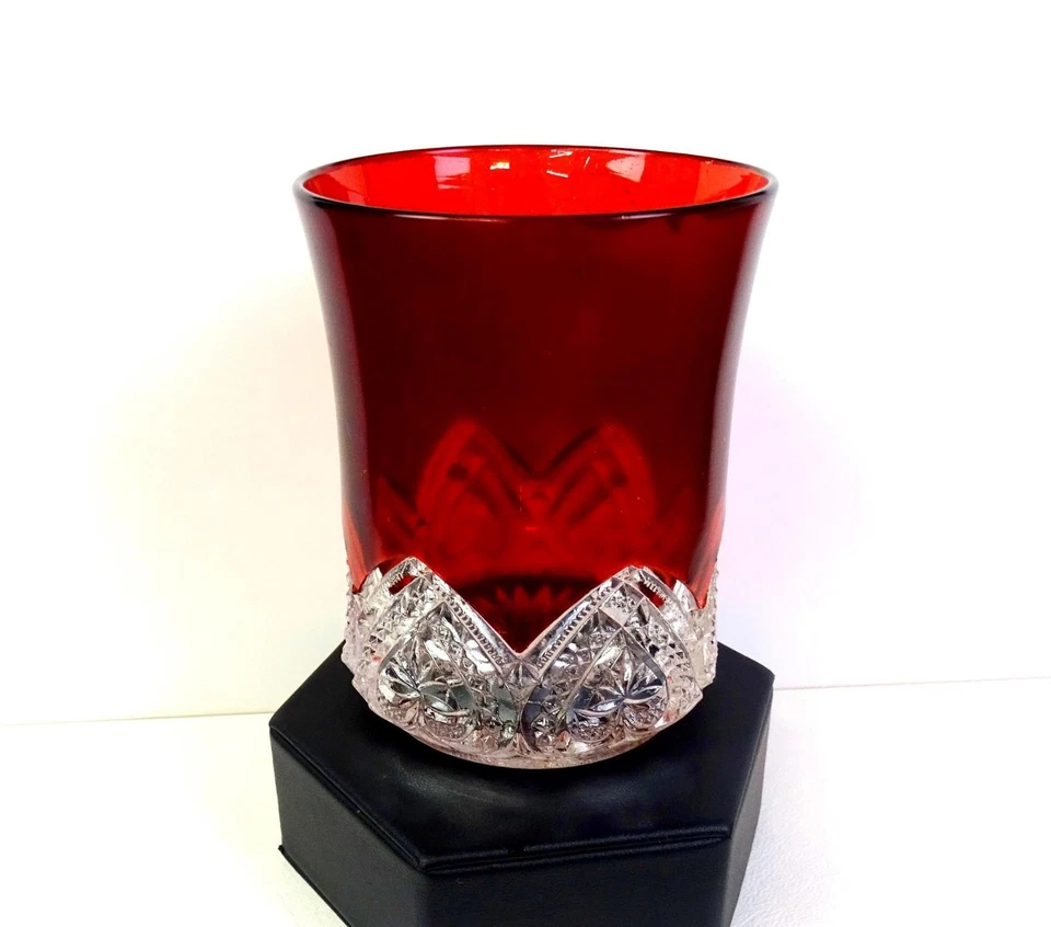 Mckee #139 EAPG Glass Ruby Stain & Clear Heart Band Antique 3 3/4" Tumbler 1897 - Image 3 of 4