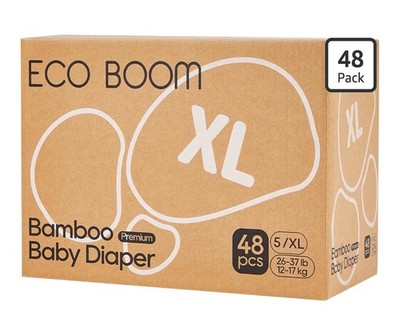 ECO BOOM Bamboo Baby Diapers Size 5 XL 48 Count 26-37 lbs Natural Soft