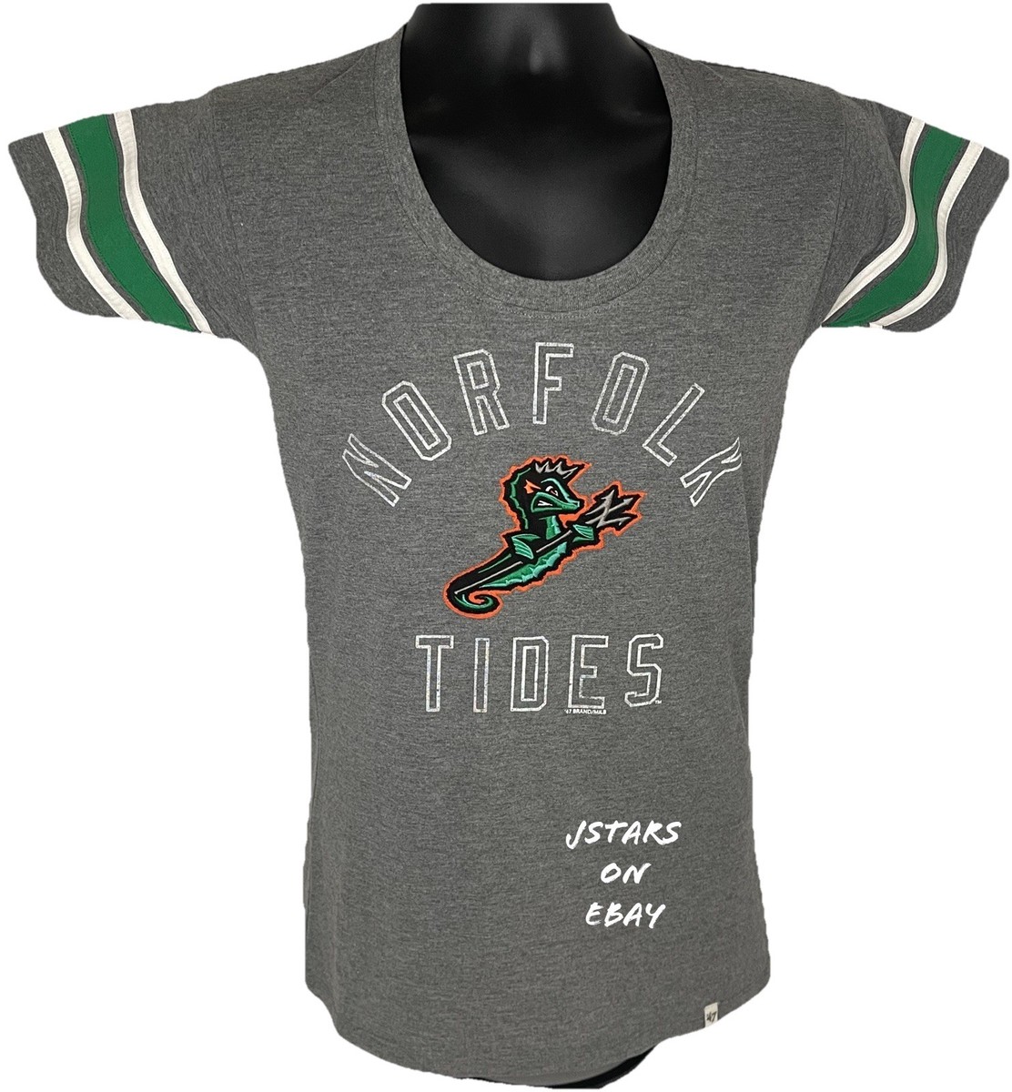 NORFOLK TIDES BASEBALL TEAM GRAY TRIDENT SEAHORSE T SHIRT VA