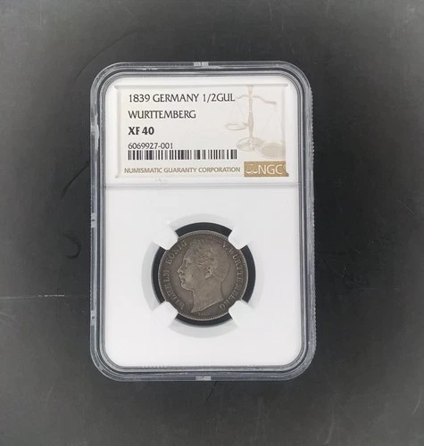 1839 Germany 1/2 GUL Wurtteberg NGC XF 40