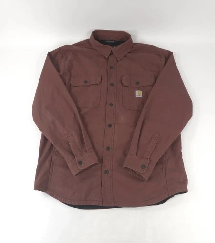 Rare Carhartt Rugged Flex Shirt Jac Flannel Lined Washed Reddish Canvas Large - product listing photo
