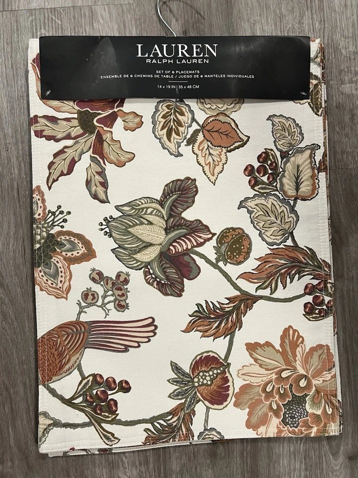 Ralph Lauren Fall Leaves Placemats Set Of 6 Reversible 100% Cotton 14 X 19 New - Image 2 of 4