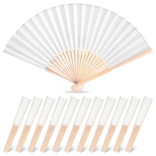 Fabric Hand Fans 12 Pcs, Foldable For Wedding Guest Gifts, White
