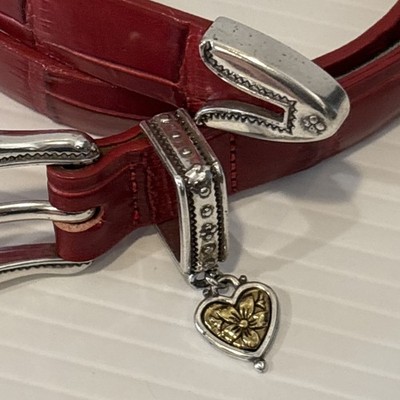 Brighton Belt Red Croco Gator Leather Heart Charm Flower  display picture 3
