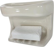 Beige Bone Almond Ceramic Soap Dish Tray Cloth Bar Washcloth Holder Bath Shower
